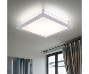 Plafonnier LED carré salle à manger plafonnier salon plafonnier blanc, en acier et verre, 1x LED 18W 1506Lm blanc chaud, LxH 38,5x6,5 cm