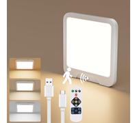Plafonnier LED Carré sans Fil avec Télécommande, Lampe Détecteur de Mouvement Pile, Luminaire Plafonnier Rechargeable 3 Couleurs, pour Chambre, Couloir, Garage, Bureau
