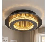 Plafonnier LED anthracite noir Lampe de plafond cristaux Lampe de salon CCT changement de couleur, métal, 12W 1400Lm blanc chaud froid, DxH 20x,5,5 cm