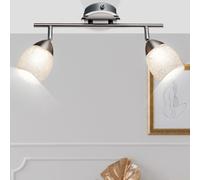 Plafonnier LED chromé 2 lampes, spot de plafond orientable, cristaux, 2x LED 5 watts 430 lumens blanc neutre, LxH 35 x 21 cm