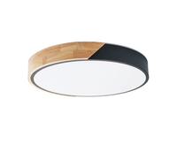 Plafonnier LED Circulaire Ø40cm, 24W, 2400LM, Métal Noir et Bois, Lumière Sélectionnable (3000K-4000K-6000K)