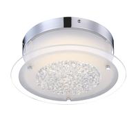 Plafonnier LED cristal pour salon, abat-jour en verre satiné, métal chromé, 1 LED 12 W, 1 320 lm, blanc chaud, DxH 28 x 10,3 cm