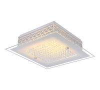 Plafonnier LED cristaux cristal lumière verre opale plafonnier salon, métal chromé, LED 12W 1030Lm blanc chaud, LxlxH 30x30x8 cm