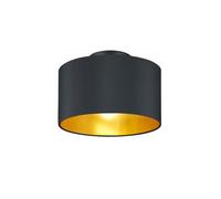 Plafonnier LED décoratif à 2 ampoules à intensité variable avec abat-jour en tissu de 30 cm de diamètre en noir mat et intérieur doré - Ambiance lumineuse unique au design élégant