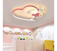 Plafonnier LED Dessin Animé Forme De Coeur Plafonnier Lampe De Chambre d'enfant Plafonnier Papillon Dimmable Télécommande Abat-Jour Acrylique Salon Chambre,Rose,40Cm