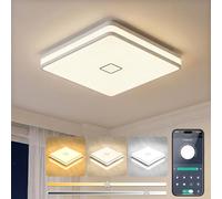 Plafonnier LED Dimmable 24W, App Smart Lampe de plafond 3000-5000 K Lumière chaud, naturelle et froide, Plafonnier de salle de bain IP44, Lustre LED moderne pour salle de bain, cuisine, chambre, salon