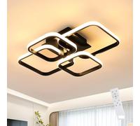 Plafonnier LED Dimmable, 48W 5400LM Lampe de Plafond avec Télécommande, Température de couleur 3000k-6500k, Lustre LED avec 4 Carrés pour Salon Chambre Cuisine, Noir 58 cm