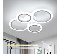 Plafonnier LED Dimmable avec Telecommande APP, 32W 3600LM Lampe Plafond avec 4 Anneaux Ronde, 3000K-6500K Luminosité Réglable, Fonction Mémoire, Lustre Eclairage pour Salon Chambre Cuisine, Blanc