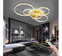 Plafonnier LED Dimmable Grande Lampe De Salon Plafonnier Annulaire Moderne avec Télécommande Éclairage Design Acrylique en Métal Créatif pour Salon Chambre à Coucher Salle à Ma, Gold, 120cm