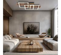 Plafonnier LED en bois Lampe de salon Carrés, MDF métal, 24W 1300Lm blanc chaud, LxLxH 58x33x8,5 cm