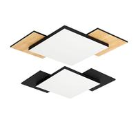 Plafonnier LED en bois Plafonnier de salon aspect bois Plaques interchangeables, acier plastique, 12W 1150lm blanc chaud, LxlxH 43x43x6 cm