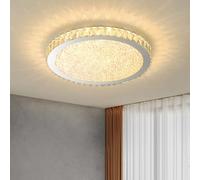 Plafonnier LED en cristal à intensité variable pour salle de bain, plafonnier de cuisine de luxe chromé, grand plafonnier rond moderne pour chambre à coucher, pour salon, salle à manger, hall d'entré