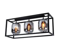 Plafonnier LED en verre 3 flammes Abat-jour en verre fumé Plafonnier rond noir Lampe de salon, métal verre, noir, 3x E14 filament LED blanc chaud, LxH 77x32,5 cm