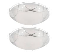 Plafonnier LED en verre Moderne Lampe de salon chromée Plafonnier couloir blanc, nickel mat opale, 1x LED 8W 640Lm blanc chaud, D 25 cm, lot de 2