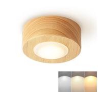 Plafonnier LED encastrable en Bois 3 W, Semi-encastré, idéal pour Un Couloir, Un Salon ou Une Table de Chevet, avec 3 Modes de Couleur et Un éclairage d'appoint (Rond Couleur Bois)