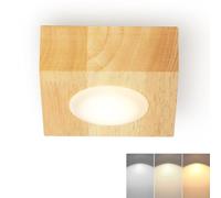 Plafonnier LED encastrable en Bois 3 W, Semi-encastré, idéal pour Un Couloir, Un Salon ou Une Table de Chevet, avec 3 Modes de Couleur et Un éclairage d'ambiance (carré Couleur Bois).