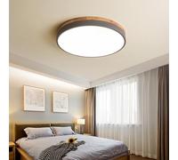 Plafonnier LED encastré avec télécommande, plafonnier rond en bois à intensité variable avec abat-jour en acrylique, plafonnier moderne pour salon, couloir, salle de bain, chambre à coucher, gris, 30