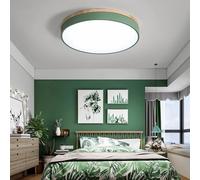 Plafonnier LED encastré avec télécommande, plafonnier rond en bois à intensité variable avec abat-jour en acrylique, plafonnier moderne pour salon, couloir, salle de bain, chambre à coucher, vert, 30