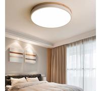 Plafonnier LED encastré avec télécommande, plafonnier rond en bois à intensité variable avec abat-jour en acrylique, plafonnier moderne pour salon, couloir, salle de bain, chambre à coucher, blanc, 30