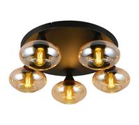 Plafonnier LED Filament dimmable Plafonnier verre ambre noir Rétro Salon 5 flammes verre, métal, 5x 4W 470Lm blanc chaud, DxH 49x15 cm
