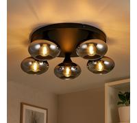 Plafonnier LED Filament Moderne Plafonnier noir Rétro Salon à intensité variable 5 flammes Verre, métal, 5x 4W 470Lm blanc chaud, DxH 49x15 cm