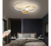 Plafonnier LED Grand Salon Lampe Plafond Dimmable Avec Télécommande Anneaux Ronds Design Créatif Métal Acrylique Éclairage Salle Manger Chambre Décor Pendentif Lumière,D'or,58cm/42W