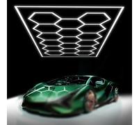 Plafonnier LED hexagonal 14 sections, connectable, 6500K, tubes lumineux pour salles d'exposition automobile, stations lavage, ateliers, entrepôts, sous-sols