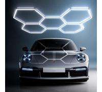 Plafonnier LED hexagonal -5Hexs Éclairage de garage, éclairage d'atelier LED, tubes lumineux connectables 6500K pour salon automobile, station de lavage atelier entrepôt salle de sport, sous-sol
