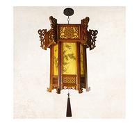 Plafonnier LED Hexagonal en Bois Massif, Style Antique, idéal pour Un Balcon, Une Villa, Un Temple, Un Porche, Une entrée, Un Couloir, Un Couloir ou Un Jardin, 35 cm