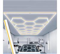 Plafonnier LED Hexagonal Nid d'abeille 672W 6500K ultra lumineux 14 grilles nid d'abeille garage lumières de plafond LED murales pour Atelier Entrepôt Salle de Sport C