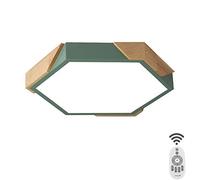 Plafonnier LED Hexagonal Vert Vintage en Bois avec télécommande, intensité Variable, idéal pour Un Salon, Un Couloir, Une entrée ou Un Foyer. Lumière Blanche Froide : 50 cm (Vert 30 cm).