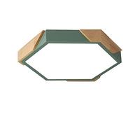 Plafonnier LED Hexagonal Vert Vintage en Bois avec télécommande, intensité Variable, idéal pour Un Salon, Un Couloir, Une entrée ou Un Foyer. Lumière Blanche Froide : 50 cm (lumière Blanche Froid