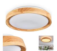 Plafonnier LED HOFSTEIN Sofo, plafonnier moderne en métal/bambou/plastique blanc/naturel, luminaire au design bohème très tendance (Ø 29,5 cm), 1700 lumens, 3000 kelvins, LED 16 watts