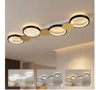 HOMCOM Plafonnier LED 38W, luminaire plafonnier 4 lumières à montage affleurant, intensité variable, télécommande, modes scène, température de couleur réglable, pour salon, couloir, doré et noir