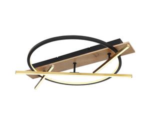 Plafonnier LED imitation bois Lampe de salon 3 niveaux Plafonnier orientable, 44W 1800lm blanc chaud, LxH 70 x 11,5 cm