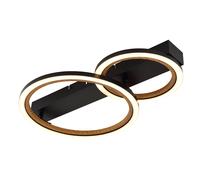 Plafonnier LED imitation bois Lampe de salon noire Plafonnier anneaux Moderne, aluminium métal, 30W 1080Lm blanc chaud, LxlxH 44x30x7 cm