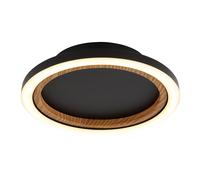 Plafonnier LED imitation bois Lampe de salon noire Plafonnier moderne, aluminium métal, 12W 490Lm blanc chaud, DxH 20,5x5,1 cm