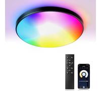 Plafonnier LED intelligent avec télécommande, 24 W RGB encastré, 2700 K - 6500 K, panneau LED moderne à intensité variable pour chambre, chambre d'enfant, salle de bain, fête, festival, rond Ø 30 cm
