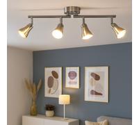 Plafonnier spot 4 lampes Plafonnier argent salon plafonniers, spots LED métal mobile, 4x GU10 4x 3 watts 4x 280 lm, LxlxH 62,5x8x16 cm