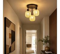 Lampe Plafond LED Mosaïque Noir Verre 3 Lignes 30,5 cm