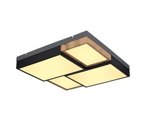 Plafonnier LED lampe de chambre plafonnier aspect bois lampe de salon, métal MDF plastique, commutation par étapes, 50W 3000lm blanc chaud, LxlxH 60x60x9 cm