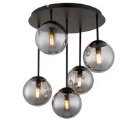 Plafonnier LED, lampe de salon à 5 ampoules, verre noir, H 51 cm