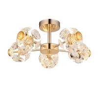 Plafonnier LED lampe de salon lampe de plafond métal doré cristaux de verre 50 cm
