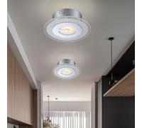 Plafonnier LED plafonnier rond lampe de couloir lampe de cuisine chromée, verre partiellement satiné, 5W 400lm blanc chaud, DxH 16x5,2 cm, lot de 2