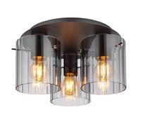 Plafonnier LED Lampe de table de salle à manger Lampe de salon 3 flammes verre fumé, métal gris, 3x 7W, 3x 806lm, blanc chaud, DxH 37x20 cm