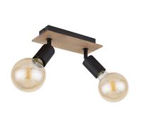 Plafonnier LED Lampe en bois 2 flammes Plafonnier spot orientable, noir brun, 7W 630Lm blanc chaud, LxLxH 21x9x11 cm
