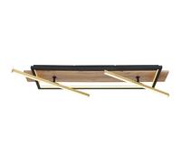 Plafonnier LED Lampe en bois laiton Lampe de salon réglable, métal aluminium noir MDF, 32W 1550lm 3000K blanc chaud, L 81,5 cm