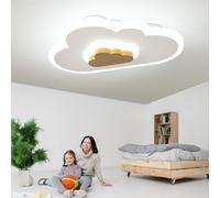 Plafonnier LED Lampe moderne pour enfants salon Lampe de chambre d'enfants Plafonnier nuage Bois 43w Gradation en continu avec télécommande Avec fonction veilleuse Plafonnier de chambre,70cm