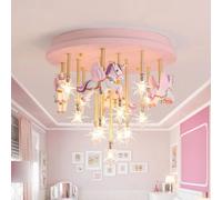 Plafonnier LED Licorne Rose Lampe de chambre d’enfant Dimmable 3-Couleur Créatif lampe à suspension Chambre de Fille Moderne Dessin Animé Lustre Princesse Chambre de Bébé Éclairage de plafond 40*40cm