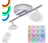 Plafonnier LED Lucy en métal chromé - 2 spots multicolores réglables par télécommande pour salon - chambre à coucher - couloir